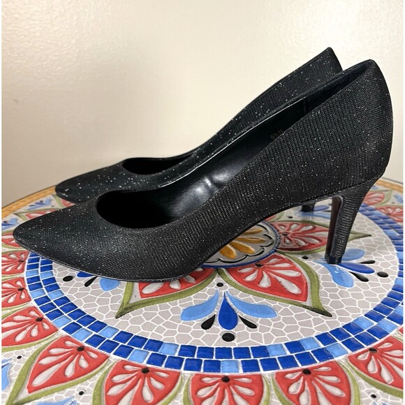 VANELi Womens Size 6.5 Narrow Black Glitter Dress Party Heels Pumps Shoes - Picture 2 of 9